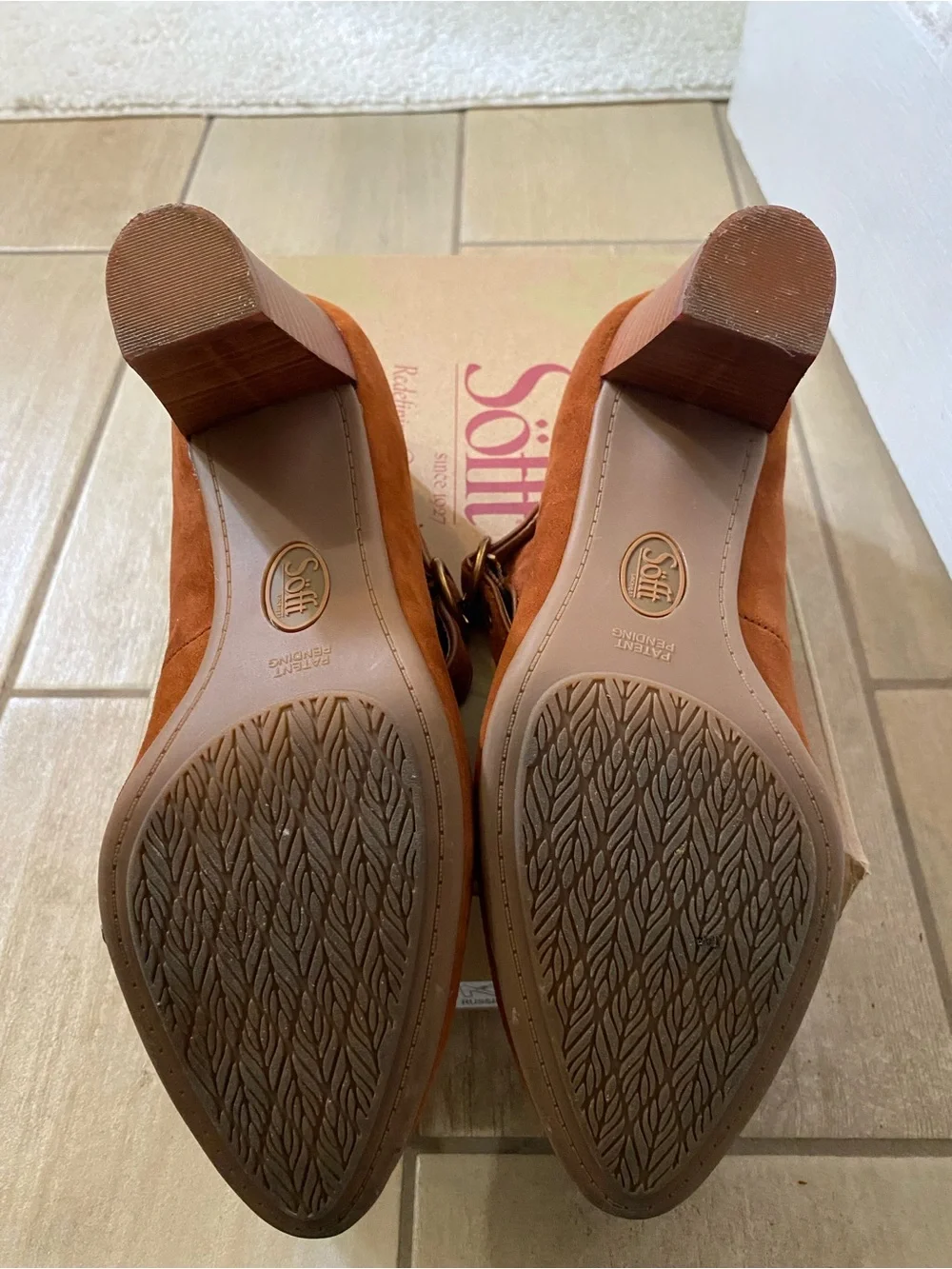 Söfft Rust Suede Mary Jane Heels with Gold Buckle